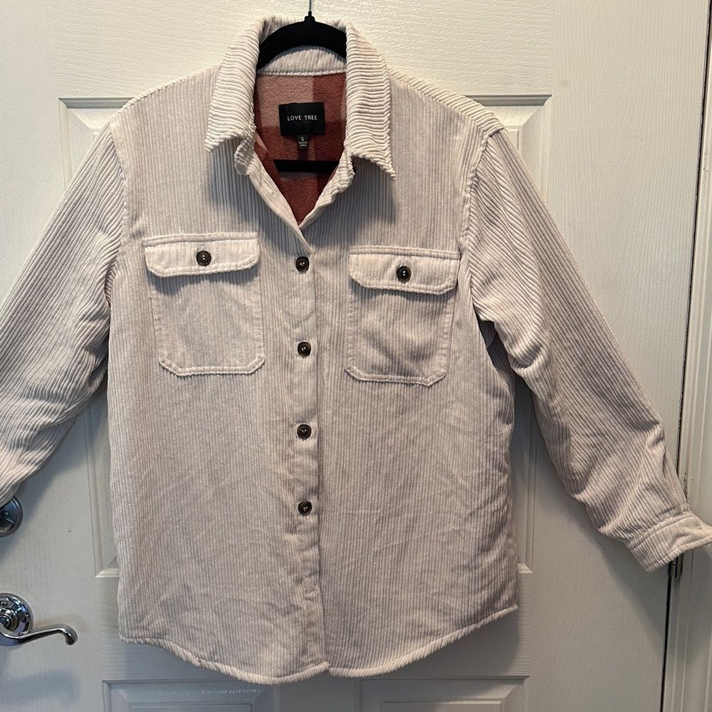 Love Tree Cream Corduroy Utility Shacket Fleece Lined size Small